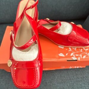 Red Patent Leather Slingback Flats